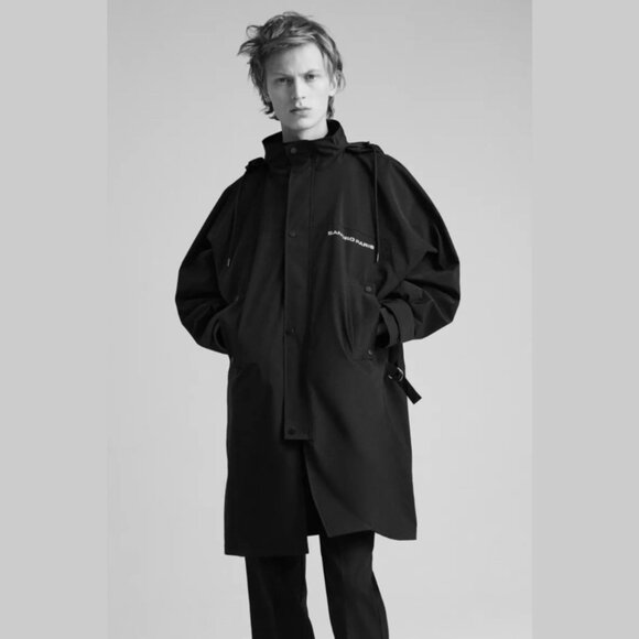 Sandro Paris Men's Black Hooded Trench Coat Size Medium 41454 - Picture 1 of 9